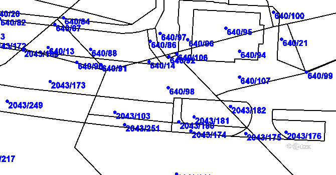 Parcela st. 640/98 v KÚ Hlubočepy, Katastrální mapa