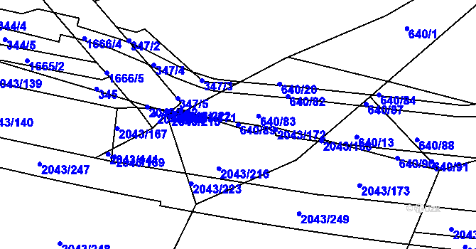 Parcela st. 640/89 v KÚ Hlubočepy, Katastrální mapa