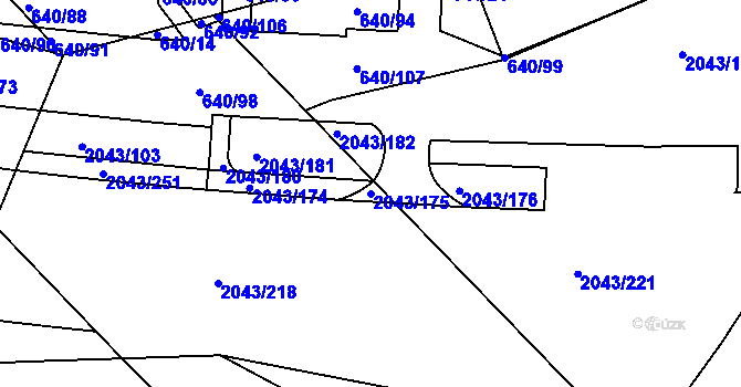 Parcela st. 2043/175 v KÚ Hlubočepy, Katastrální mapa