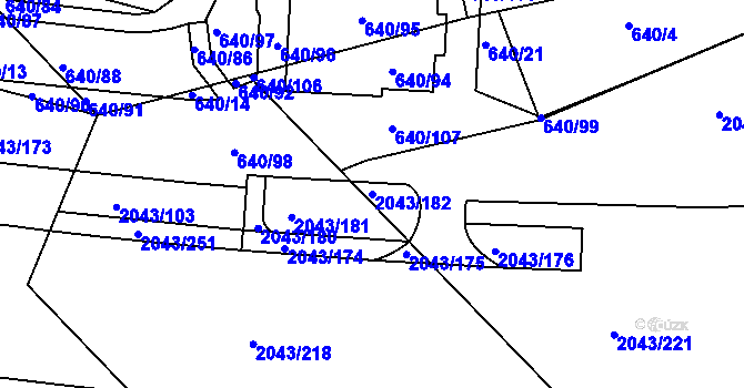Parcela st. 2043/182 v KÚ Hlubočepy, Katastrální mapa
