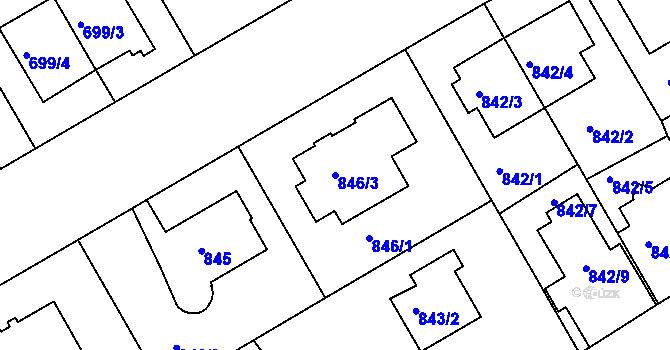 Parcela st. 846/3 v KÚ Hlubočepy, Katastrální mapa