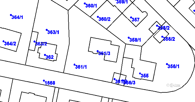 Parcela st. 361/3 v KÚ Hlubočepy, Katastrální mapa