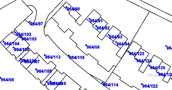 Parcela st. 964/58 v KÚ Hlubočepy, Katastrální mapa