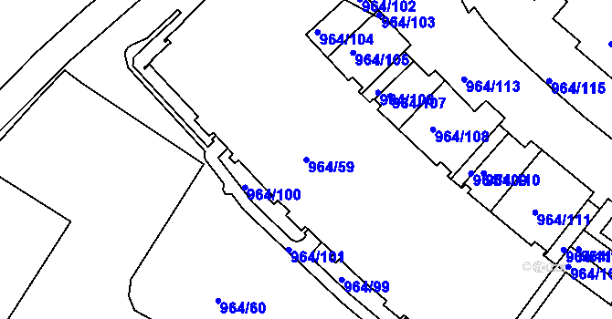 Parcela st. 964/59 v KÚ Hlubočepy, Katastrální mapa