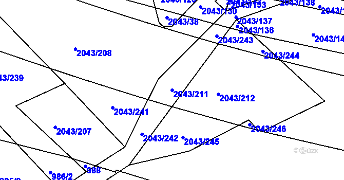 Parcela st. 2043/211 v KÚ Hlubočepy, Katastrální mapa