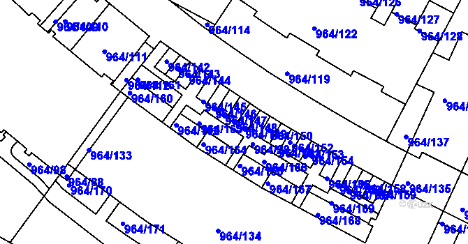 Parcela st. 964/148 v KÚ Hlubočepy, Katastrální mapa