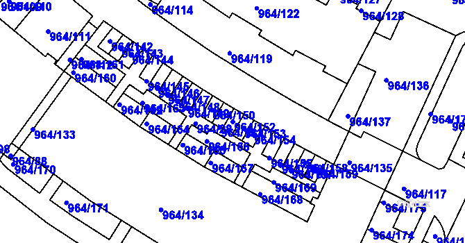 Parcela st. 964/152 v KÚ Hlubočepy, Katastrální mapa