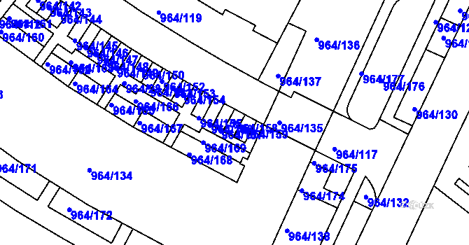 Parcela st. 964/158 v KÚ Hlubočepy, Katastrální mapa
