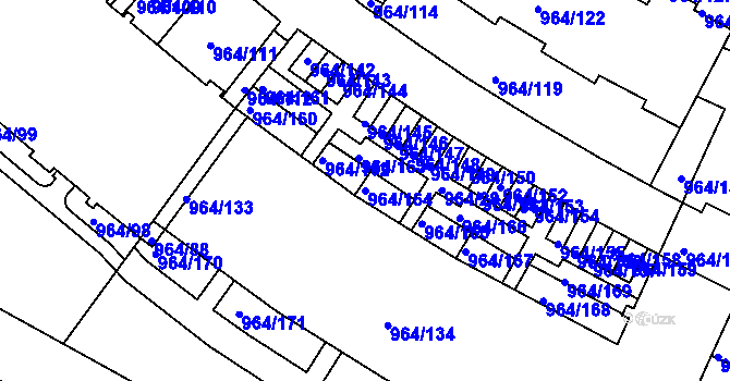 Parcela st. 964/164 v KÚ Hlubočepy, Katastrální mapa