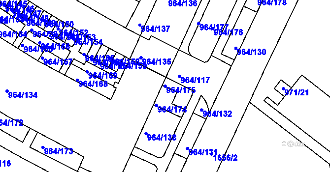 Parcela st. 964/175 v KÚ Hlubočepy, Katastrální mapa