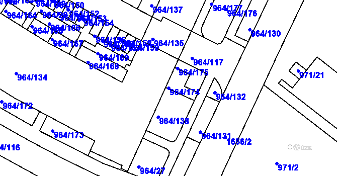 Parcela st. 964/174 v KÚ Hlubočepy, Katastrální mapa