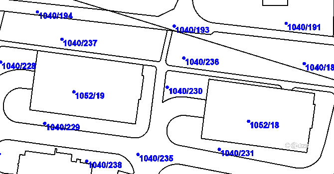 Parcela st. 1040/230 v KÚ Hlubočepy, Katastrální mapa