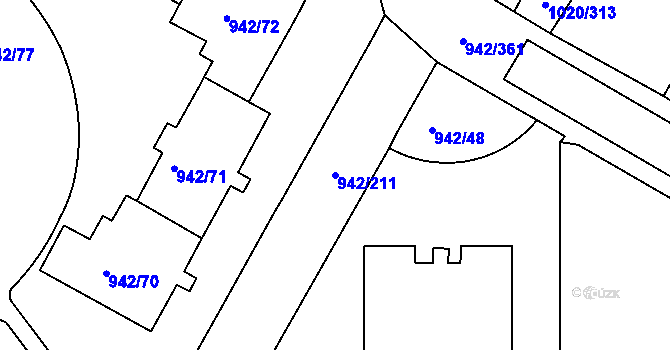 Parcela st. 942/211 v KÚ Hlubočepy, Katastrální mapa