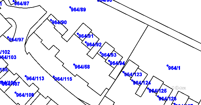 Parcela st. 964/93 v KÚ Hlubočepy, Katastrální mapa