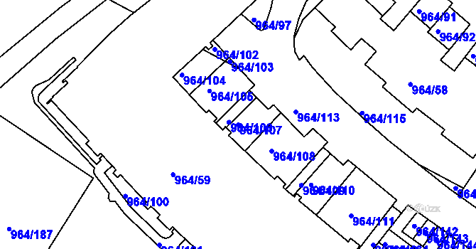 Parcela st. 964/107 v KÚ Hlubočepy, Katastrální mapa