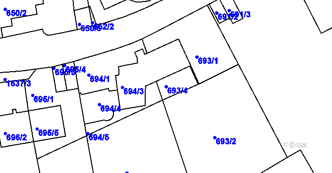 Parcela st. 693/4 v KÚ Hlubočepy, Katastrální mapa