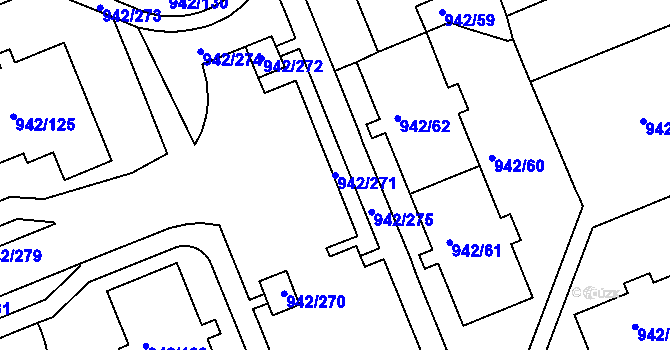 Parcela st. 942/271 v KÚ Hlubočepy, Katastrální mapa