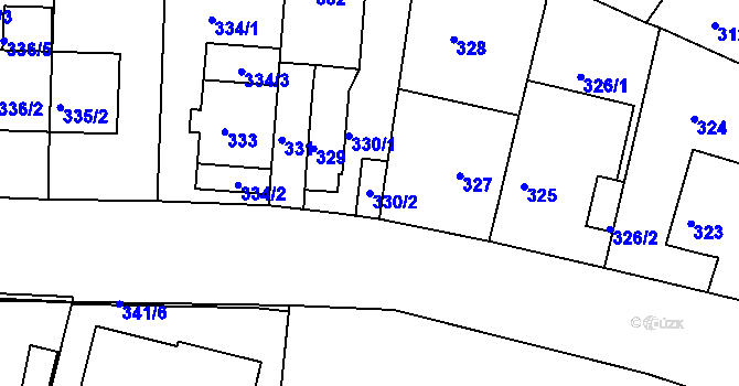 Parcela st. 330/2 v KÚ Hlubočepy, Katastrální mapa