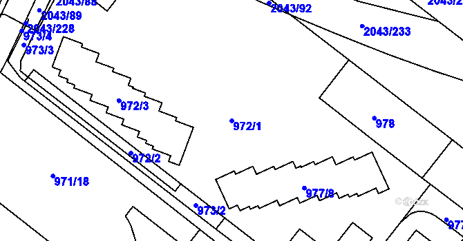 Parcela st. 972/1 v KÚ Hlubočepy, Katastrální mapa