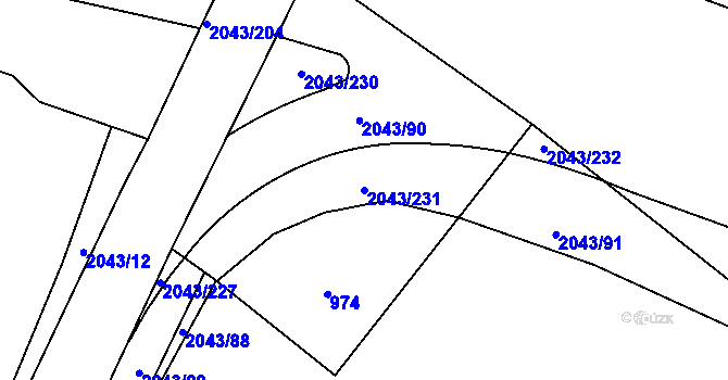 Parcela st. 2043/231 v KÚ Hlubočepy, Katastrální mapa