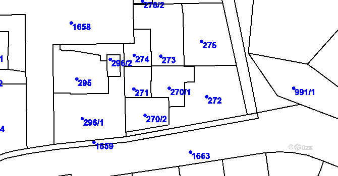 Parcela st. 270/1 v KÚ Hlubočepy, Katastrální mapa