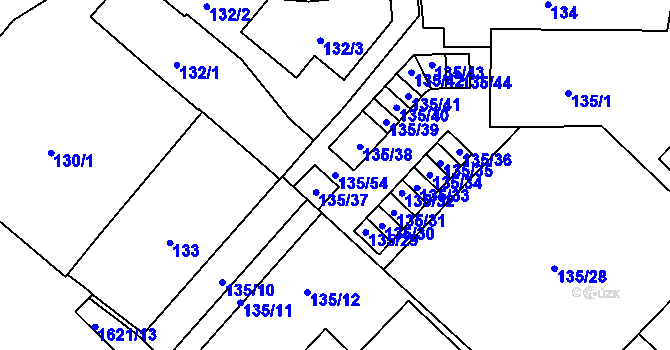 Parcela st. 135/54 v KÚ Hlubočepy, Katastrální mapa