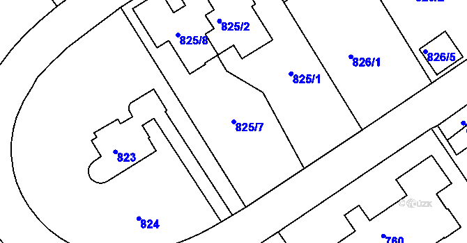 Parcela st. 825/7 v KÚ Hlubočepy, Katastrální mapa