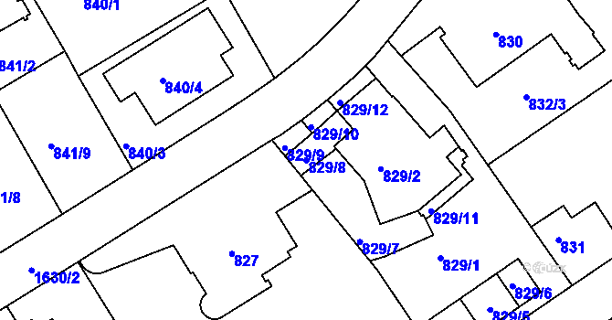 Parcela st. 829/8 v KÚ Hlubočepy, Katastrální mapa