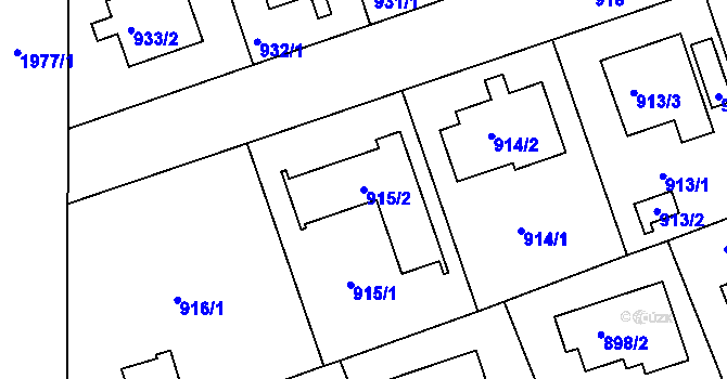 Parcela st. 915/2 v KÚ Hlubočepy, Katastrální mapa