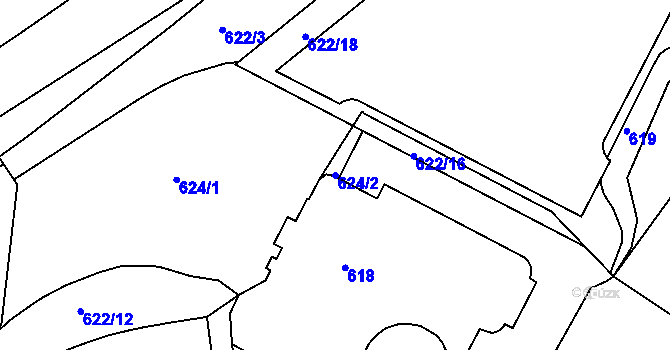 Parcela st. 624/2 v KÚ Hlubočepy, Katastrální mapa