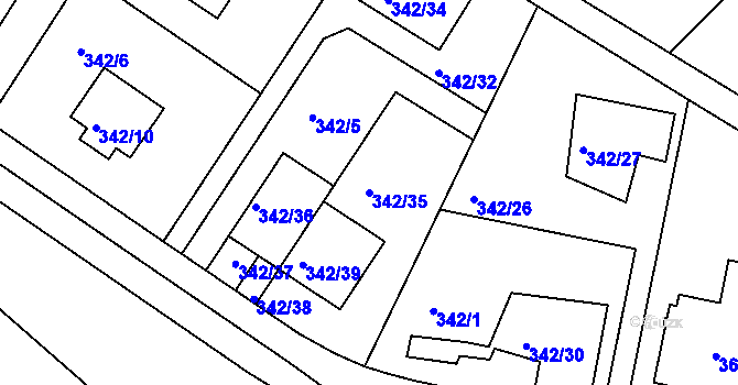 Parcela st. 342/35 v KÚ Hlubočepy, Katastrální mapa