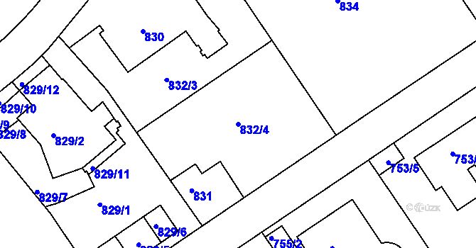 Parcela st. 832/4 v KÚ Hlubočepy, Katastrální mapa