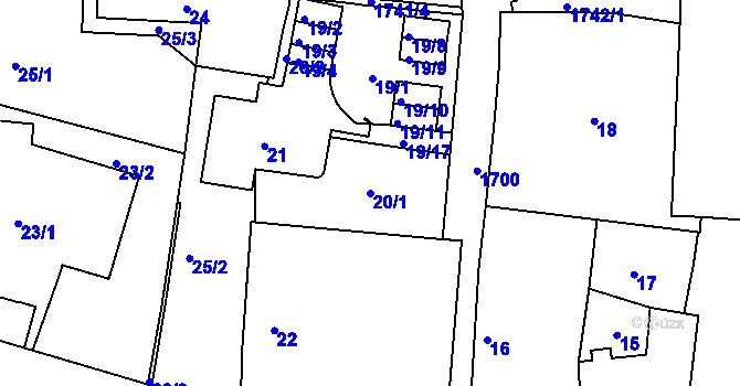 Parcela st. 20/1 v KÚ Hlubočepy, Katastrální mapa