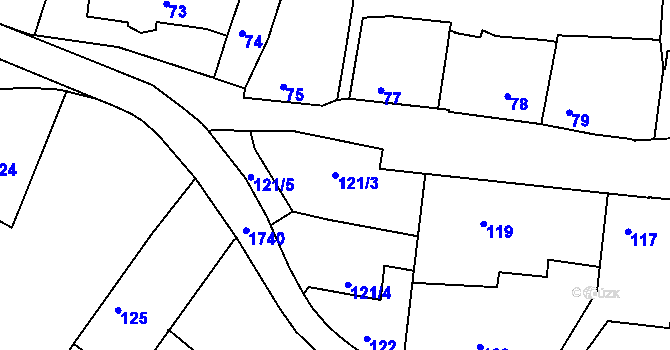 Parcela st. 121/3 v KÚ Hlubočepy, Katastrální mapa