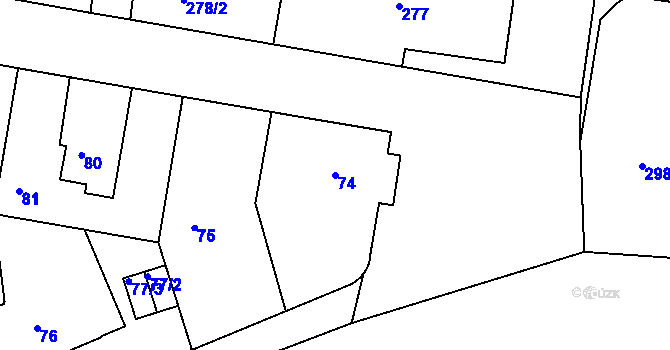 Parcela st. 74 v KÚ Motol, Katastrální mapa