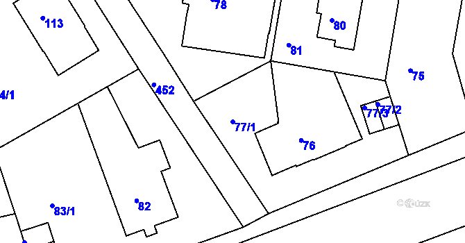 Parcela st. 77/1 v KÚ Motol, Katastrální mapa