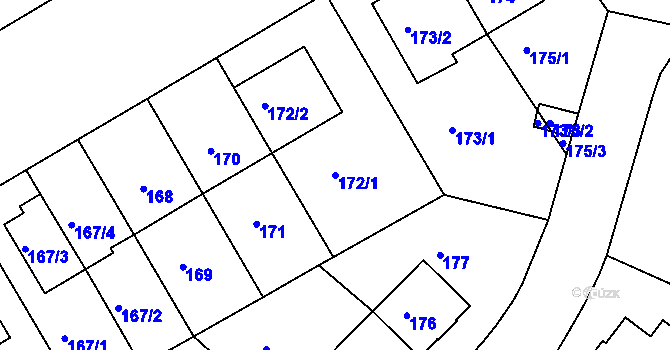 Parcela st. 172/1 v KÚ Motol, Katastrální mapa