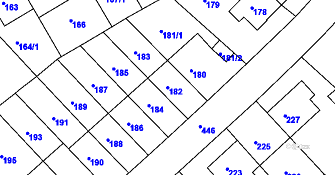 Parcela st. 182 v KÚ Motol, Katastrální mapa