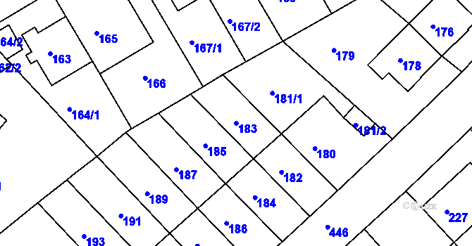 Parcela st. 183 v KÚ Motol, Katastrální mapa