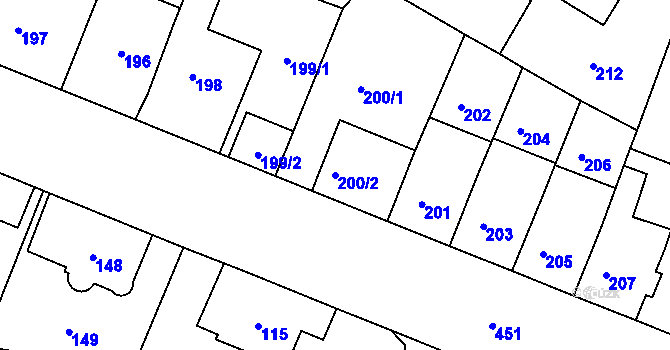 Parcela st. 200/2 v KÚ Motol, Katastrální mapa