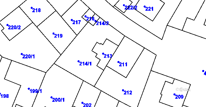 Parcela st. 213 v KÚ Motol, Katastrální mapa