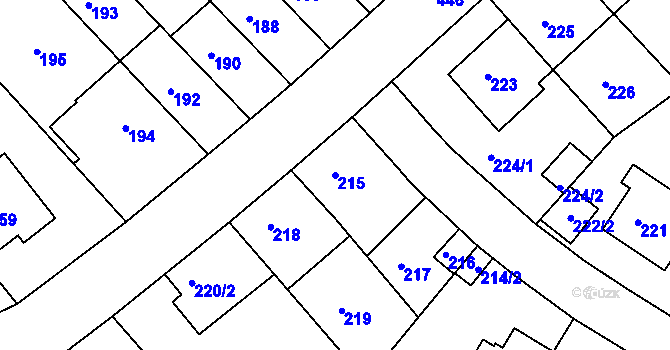 Parcela st. 215 v KÚ Motol, Katastrální mapa