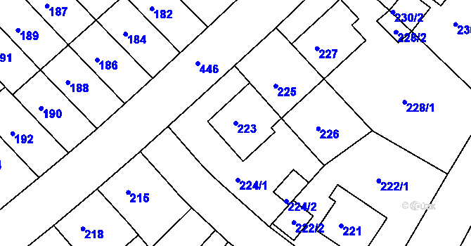 Parcela st. 223 v KÚ Motol, Katastrální mapa
