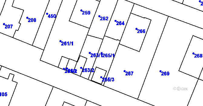 Parcela st. 265/1 v KÚ Motol, Katastrální mapa