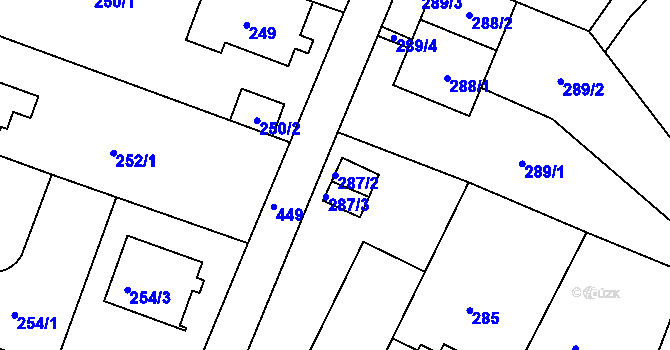 Parcela st. 287/2 v KÚ Motol, Katastrální mapa