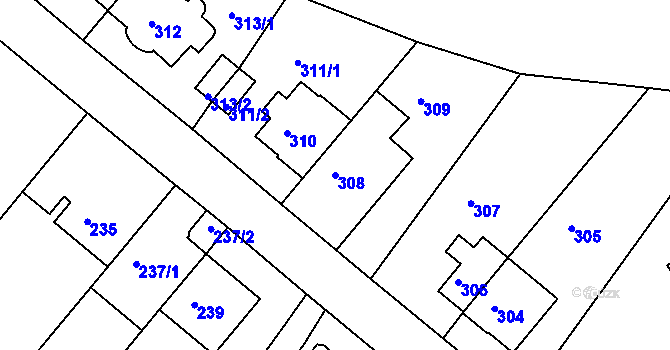Parcela st. 308 v KÚ Motol, Katastrální mapa