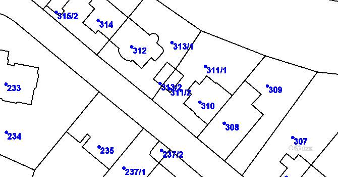 Parcela st. 311/2 v KÚ Motol, Katastrální mapa