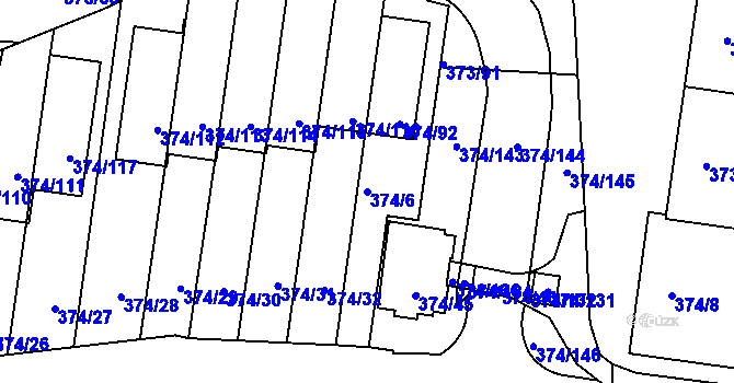 Parcela st. 374/6 v KÚ Motol, Katastrální mapa