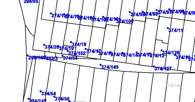 Parcela st. 374/16 v KÚ Motol, Katastrální mapa