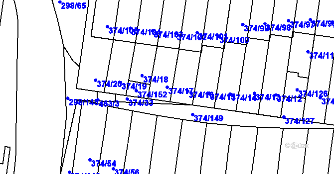 Parcela st. 374/17 v KÚ Motol, Katastrální mapa